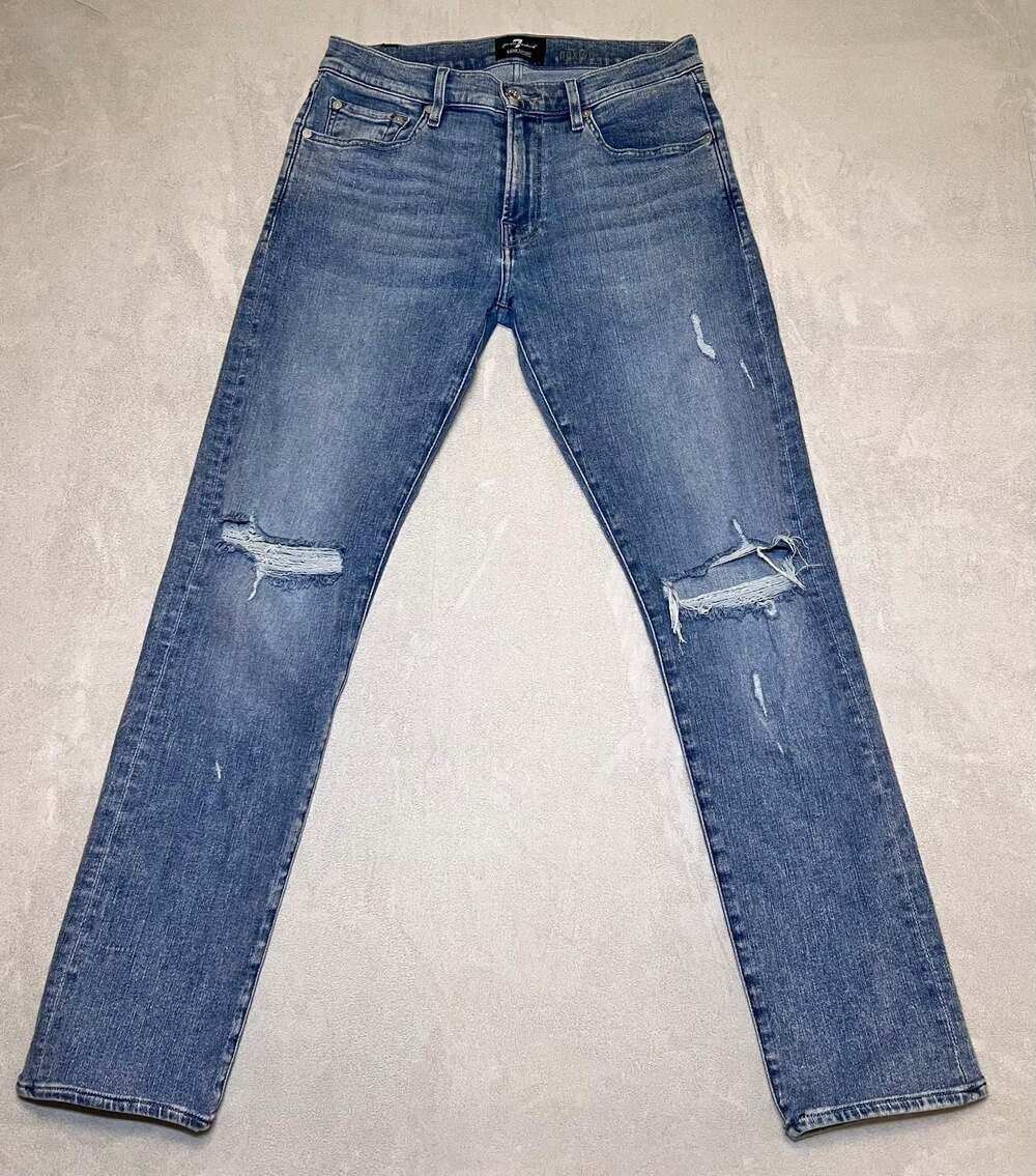 7 For All Mankind Paxtyn Luxe Sport Distressed Skinny Jeans Size 32 Women's